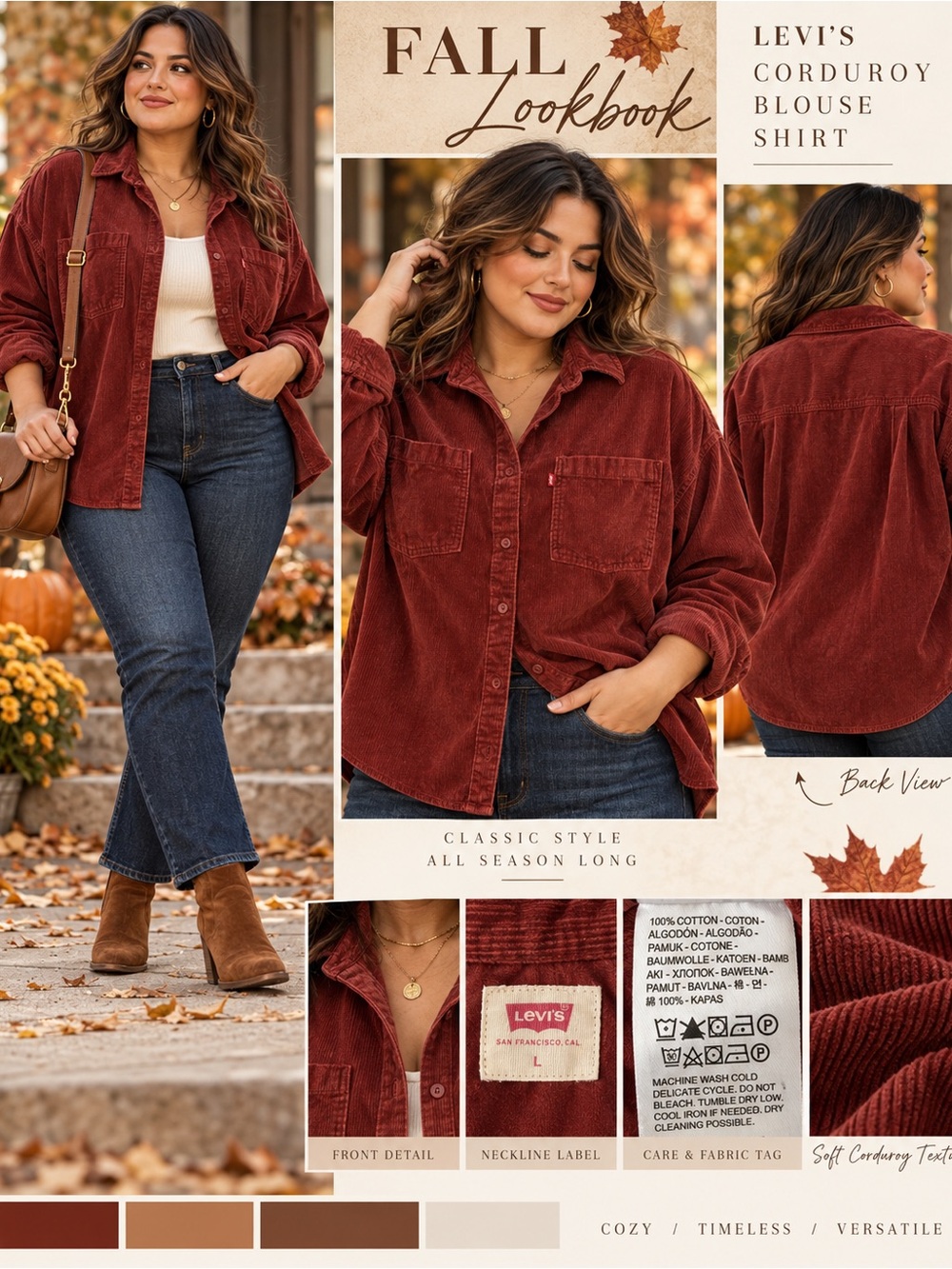 Levi's Rust Corduroy Button-Down Shirt Jacket
